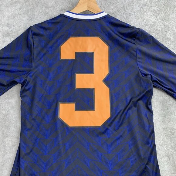 Adidas Jersey Mens Medium Blue HZO #3 United Club Soccer Football V-Neck Stretch - Picture 12 of 12
